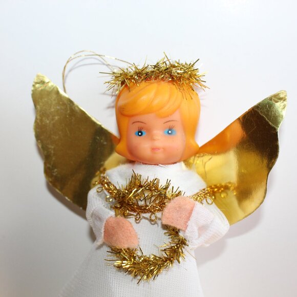 Vintage MCM Angel Cardboard Doll White Gold Tree Topper Christmas Ornament 6.5" - Picture 2 of 8